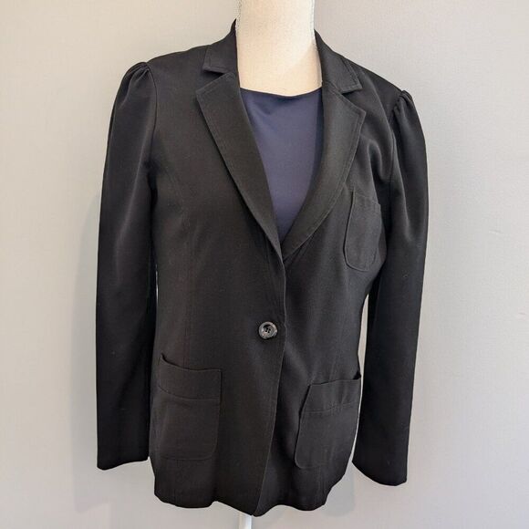 Body Central Women's Large Black Blazer Rollup Contrast Stripe Sleeves - Picture 3 of 10